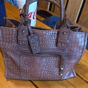 Brown Crocodile-Embossed Women's Handbag